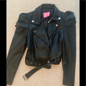 Puff sleeve leather jacket